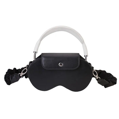 Black Chic PU Leather Crossbody Storage Bag for Apple AirPods Max - Protective Case with Ruched Fabric Strap & Top Handle
