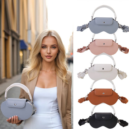 Pink Chic PU Leather Crossbody Storage Bag for Apple AirPods Max - Protective Case with Ruched Fabric Strap & Top Handle - Image 2