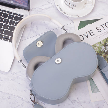 Brown Chic PU Leather Crossbody Storage Bag for Apple AirPods Max - Protective Case with Ruched Fabric Strap & Top Handle - Image 4