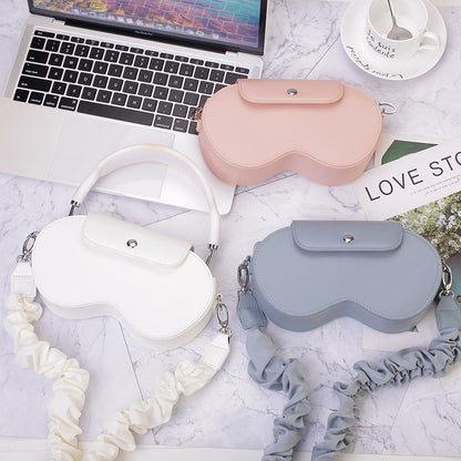 Blue Chic PU Leather Crossbody Storage Bag for Apple AirPods Max - Protective Case with Ruched Fabric Strap & Top Handle - Image 3