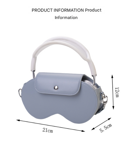 Blue Chic PU Leather Crossbody Storage Bag for Apple AirPods Max - Protective Case with Ruched Fabric Strap & Top Handle - Image 6