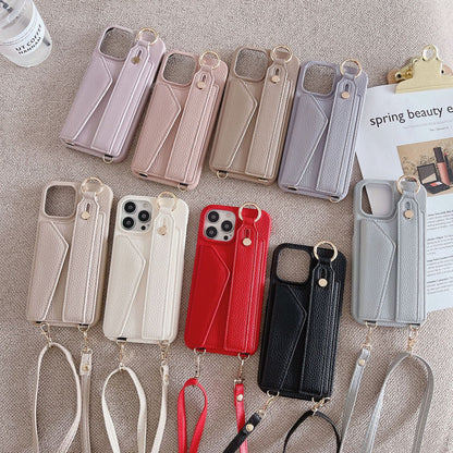 Black Chic PU Leather Crossbody Wallet Case for iPhone 16 Pro Max - Card Holder with Detachable Strap & Finger Ring Grip - Image 2