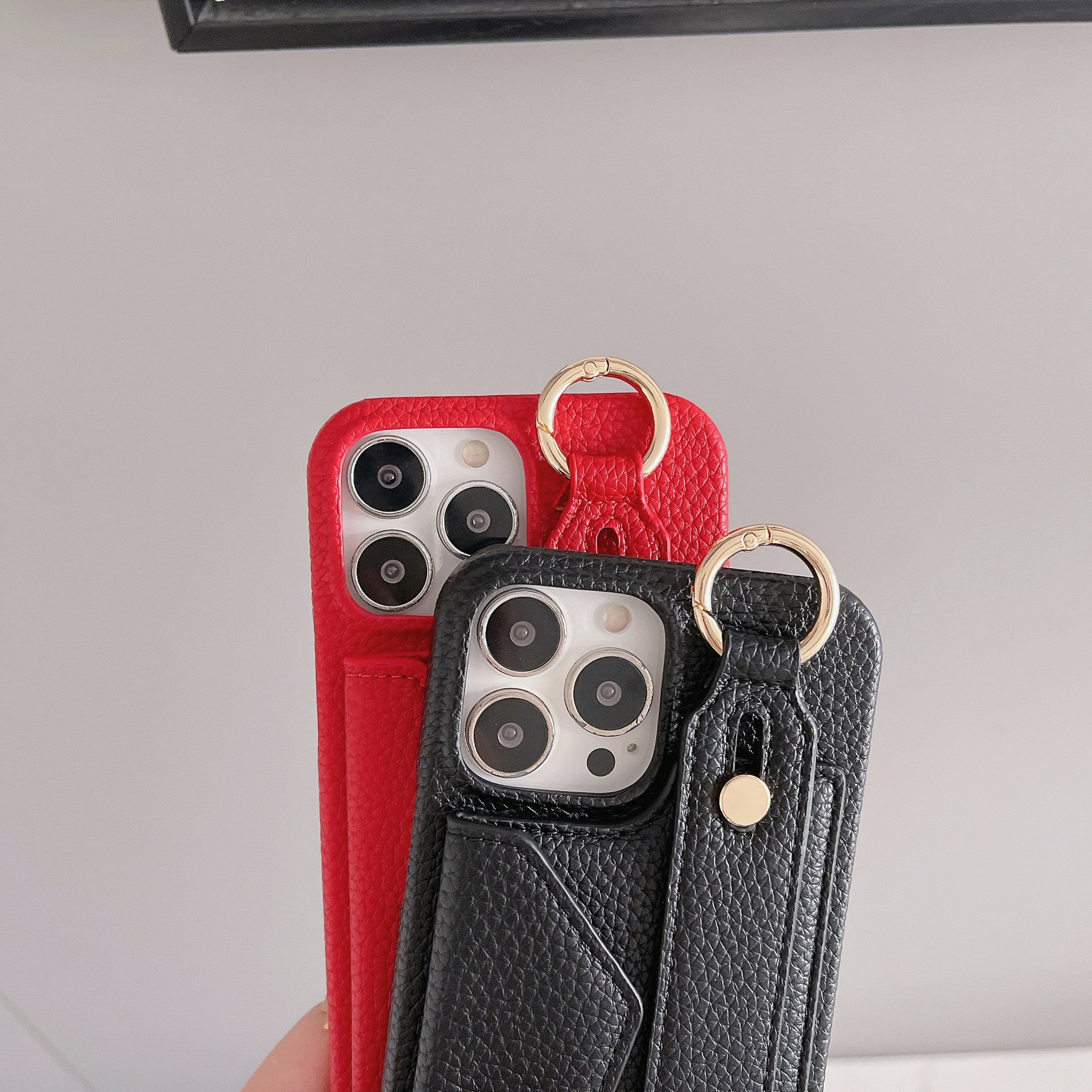 Black Chic PU Leather Crossbody Wallet Case for iPhone 16 Pro - Card Holder with Detachable Strap & Finger Ring Grip - Image 5