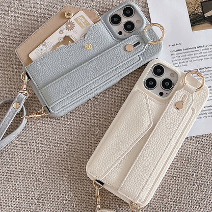 Black Chic PU Leather Crossbody Wallet Case for iPhone 16 Pro - Card Holder with Detachable Strap & Finger Ring Grip - Image 6