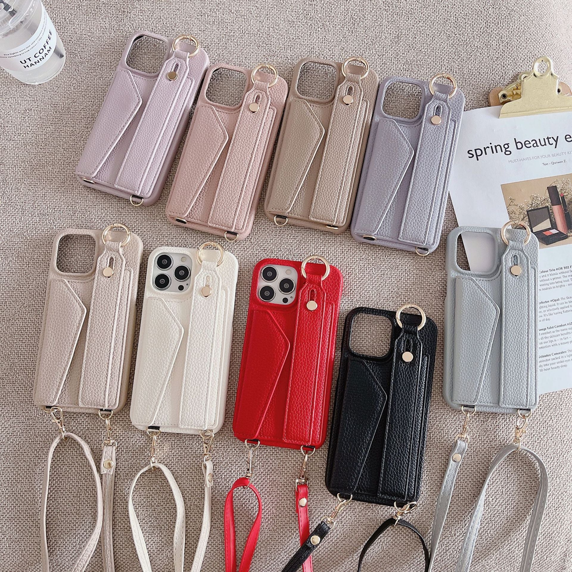 Black Chic PU Leather Crossbody Wallet Case for iPhone 16 - Card Holder with Detachable Strap & Finger Ring Grip - Image 2