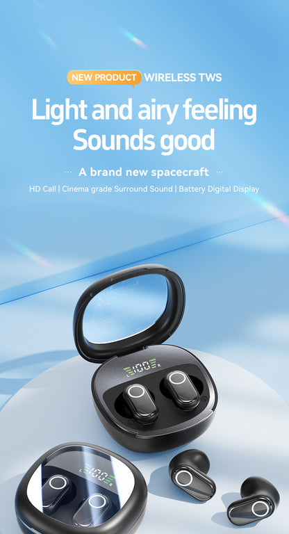 Beige Feather-Light TWS Earbuds - Bluetooth 5.4, Hi-Fi Sound, LED Display Case, 60H+ Playtime, Touch Control - Image 3