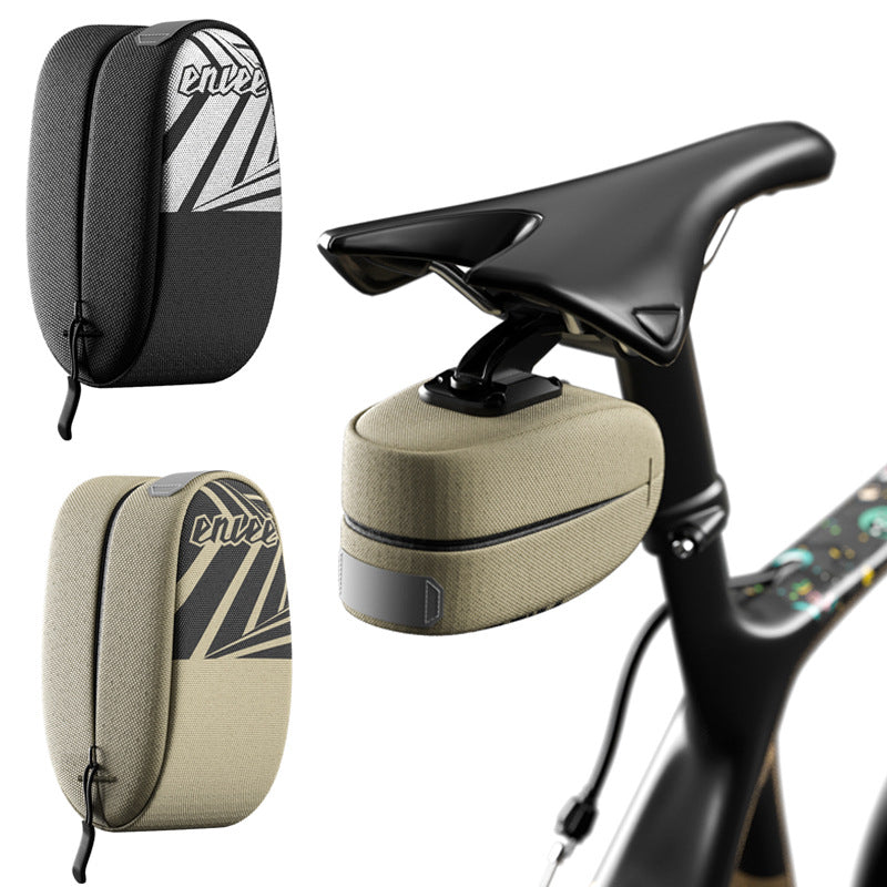 Black Compact Bike Saddle Bag - Quick-Release Water-Resistant Tail Pouch with Reflective Accents - Image 2
