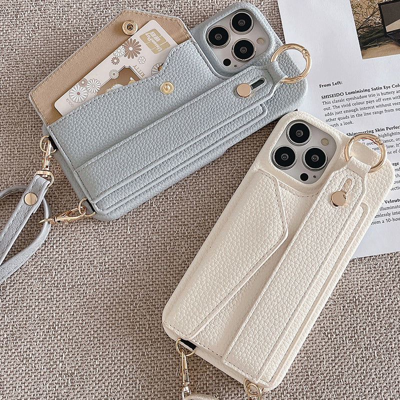 Beige Chic PU Leather Crossbody Wallet Case for iPhone 16 Pro Max - Card Holder with Detachable Strap & Finger Ring Grip - Image 5