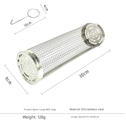 Silver 2-Piece Rolling Stainless Steel BBQ Grill Basket Set (Small & Large) - 304 Food-Grade Grilling Cages with Hooks - Image 5