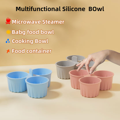 2 Pcs Blue 3-Compartment Silicone Bowl - BPA-Free, Microwave & Air Fryer Safe for Eggs, Baking & Food Storage - Image 4