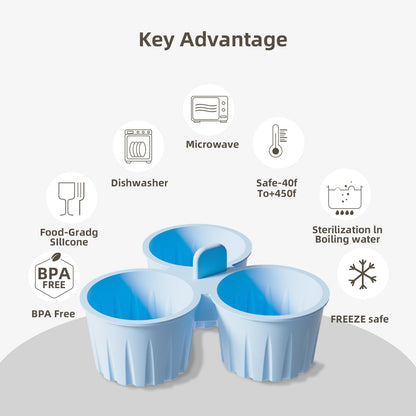 2 Pcs Blue 3-Compartment Silicone Bowl - BPA-Free, Microwave & Air Fryer Safe for Eggs, Baking & Food Storage - Image 7
