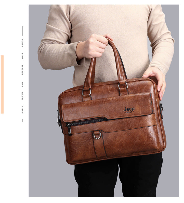 Brown Men's PU Leather Briefcase - Vintage Style Laptop Messenger Bag, Crossbody Satchel for Business & Casual - Image 2