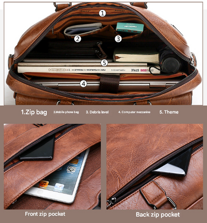 Brown Men's PU Leather Briefcase - Vintage Style Laptop Messenger Bag, Crossbody Satchel for Business & Casual - Image 4
