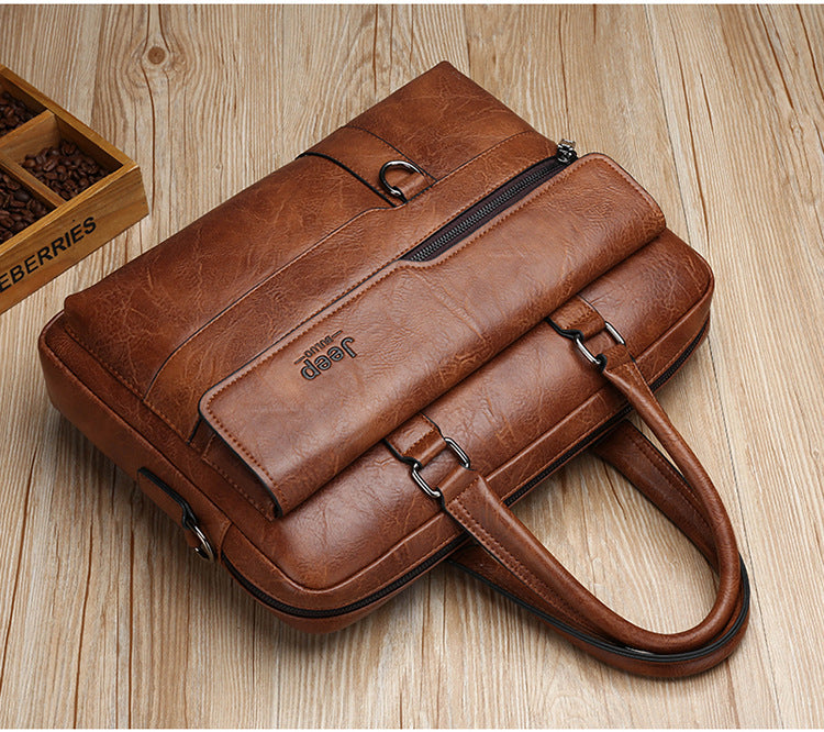Brown Men's PU Leather Briefcase - Vintage Style Laptop Messenger Bag, Crossbody Satchel for Business & Casual - Image 6