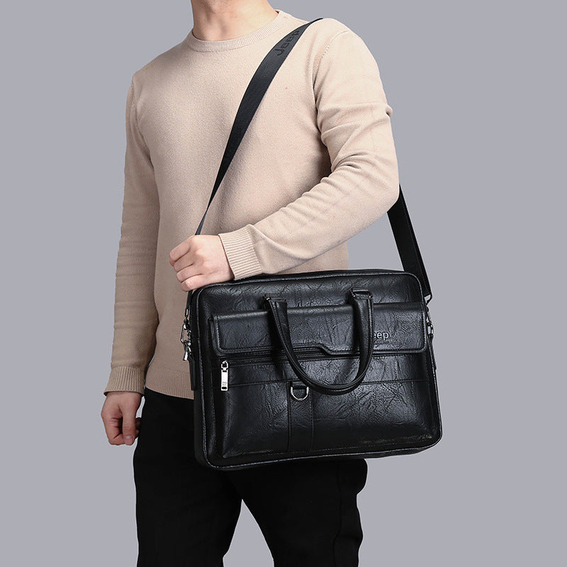 Black Men's PU Leather Briefcase - Vintage Style Laptop Messenger Bag, Crossbody Satchel for Business & Casual - Image 2