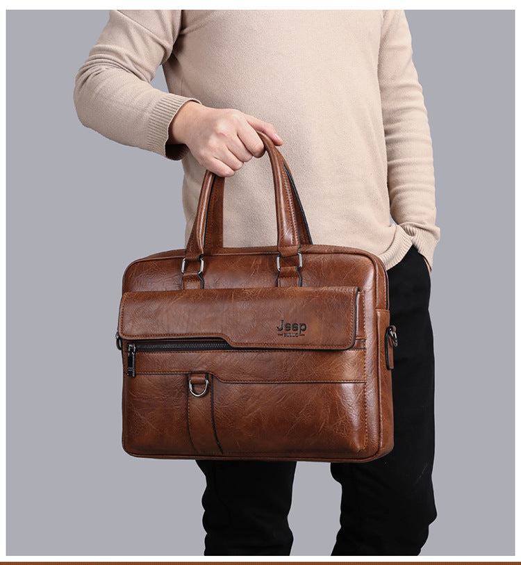 Coffee Men's PU Leather Briefcase - Vintage Style Laptop Messenger Bag, Crossbody Satchel for Business & Casual - Image 3
