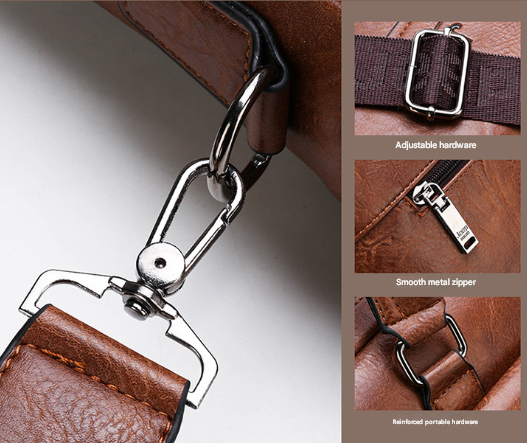 Coffee Men's PU Leather Briefcase - Vintage Style Laptop Messenger Bag, Crossbody Satchel for Business & Casual - Image 5