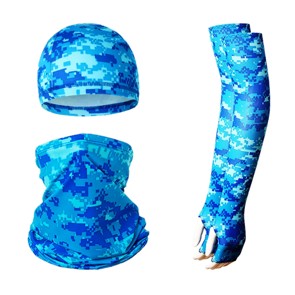 2 Sets Bright Blue Cooling UV Protection Set - 2 Skull Cap, 2 Neck Gaiter & 4 Arm Sleeves for Outdoor Sports