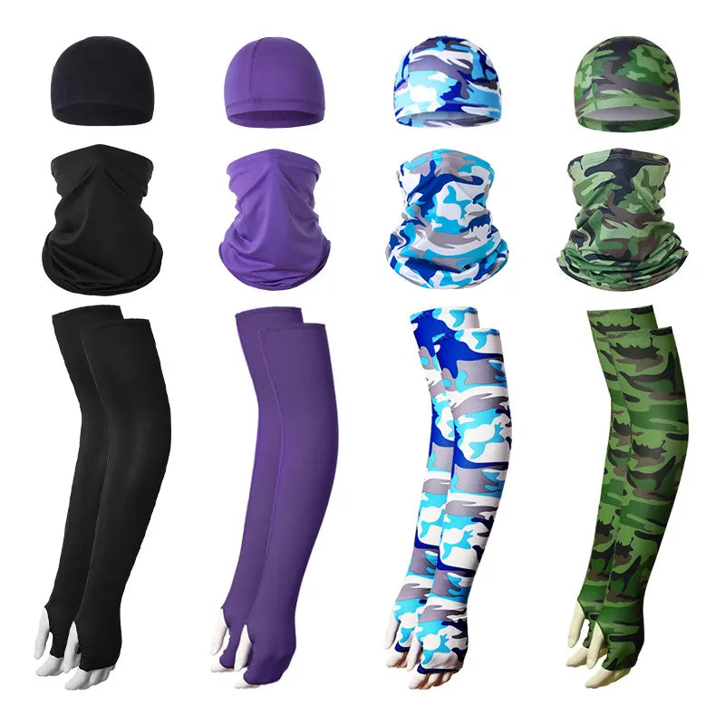 2 Sets Bright Blue Cooling UV Protection Set - 2 Skull Cap, 2 Neck Gaiter & 4 Arm Sleeves for Outdoor Sports - Image 2