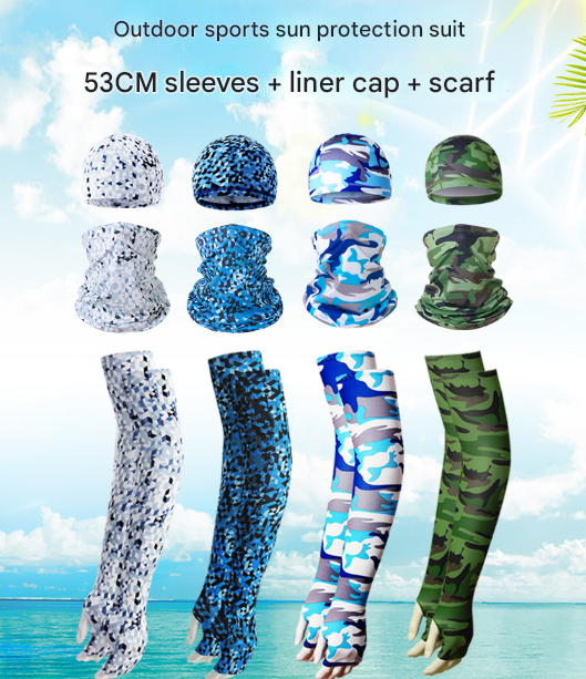 2 Sets Bright Blue Cooling UV Protection Set - 2 Skull Cap, 2 Neck Gaiter & 4 Arm Sleeves for Outdoor Sports - Image 3