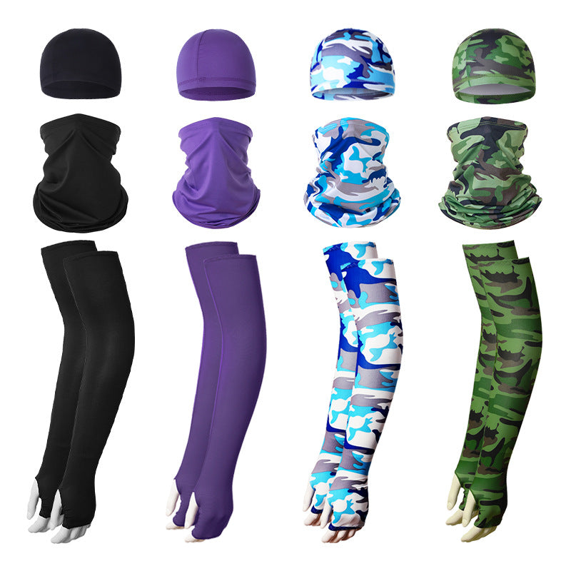 2 Sets Grey Camouflage Cooling UV Protection Set - 2 Skull Cap, 2 Neck Gaiter & 4 Arm Sleeves for Outdoor Sports - Image 2
