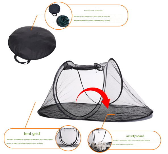 Black Portable Pop-Up Pet Tent - Lightweight Foldable Outdoor Enclosure for Dogs & Cats, Breathable Mesh Travel Kennel - Image 5