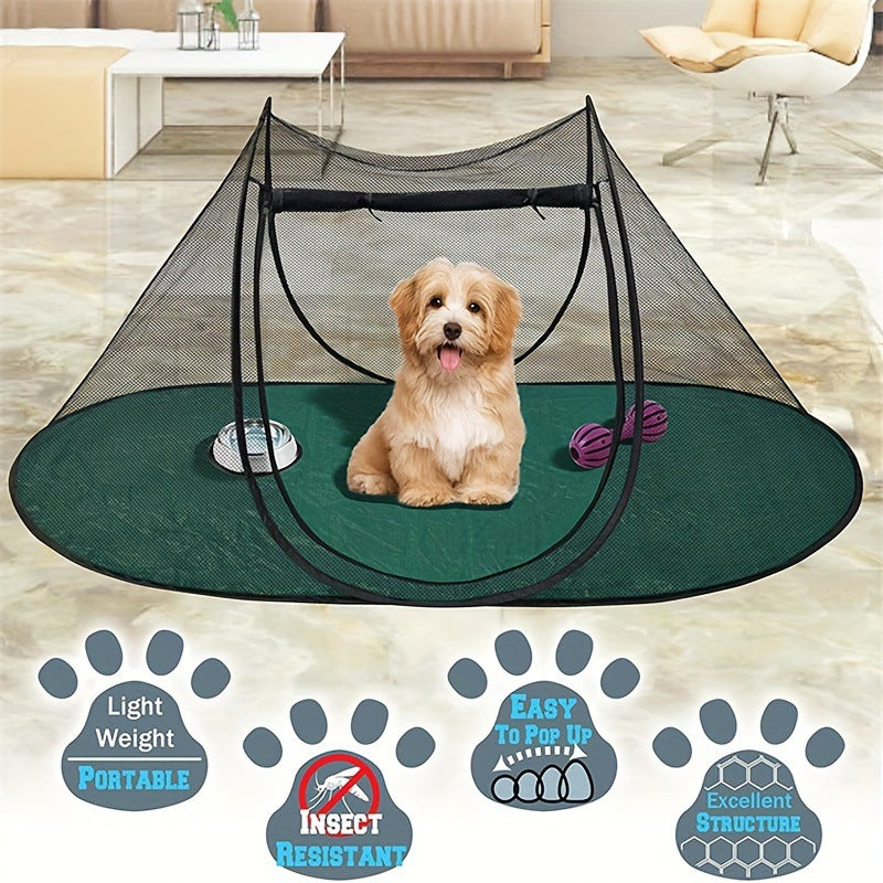 Black Portable Pop-Up Pet Tent - Lightweight Foldable Outdoor Enclosure for Dogs & Cats, Breathable Mesh Travel Kennel - Image 7