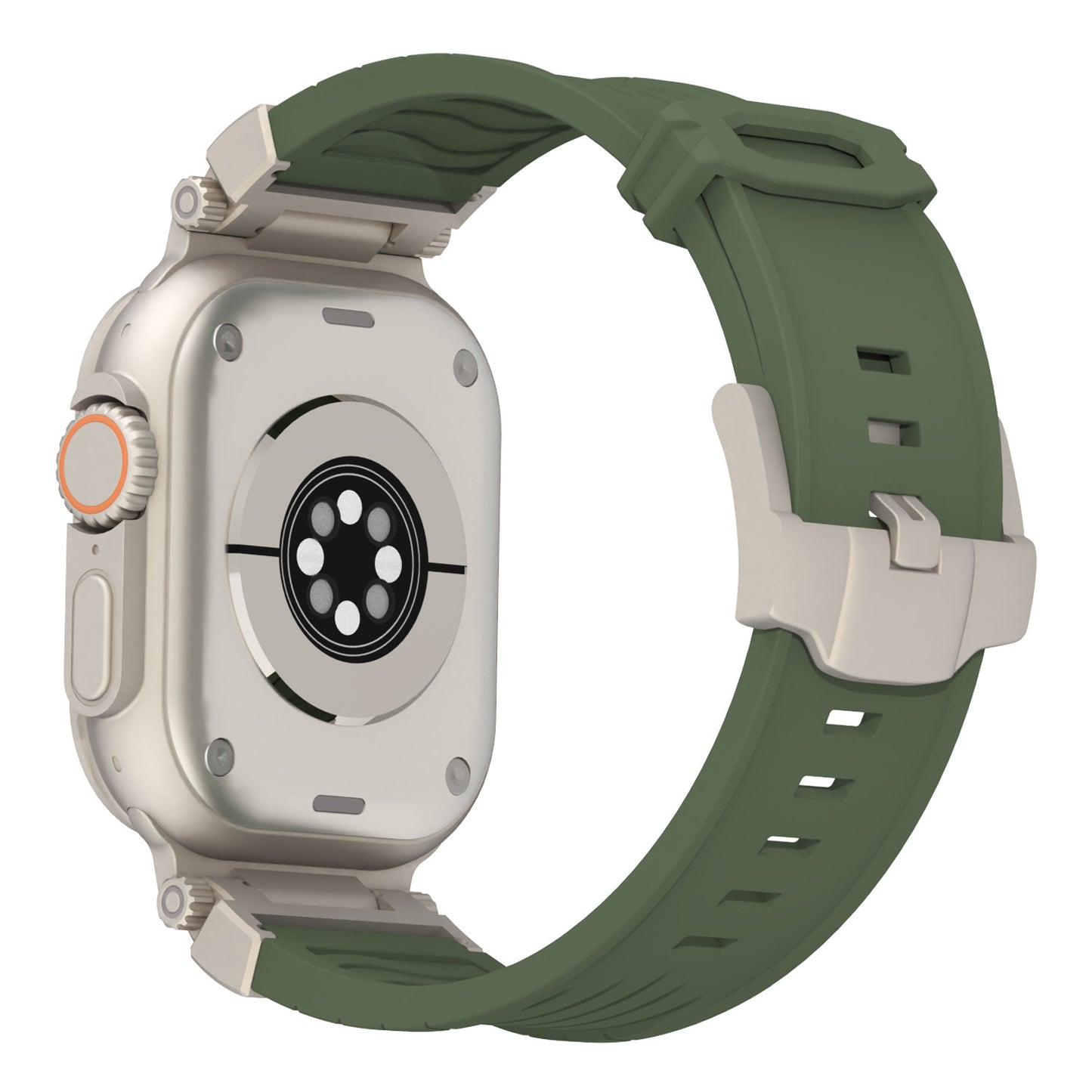 Olive Green Rugged Tactical Silicone Strap for Apple Watch Ultra & Series - Heavy-Duty Metal Clasp - Image 5