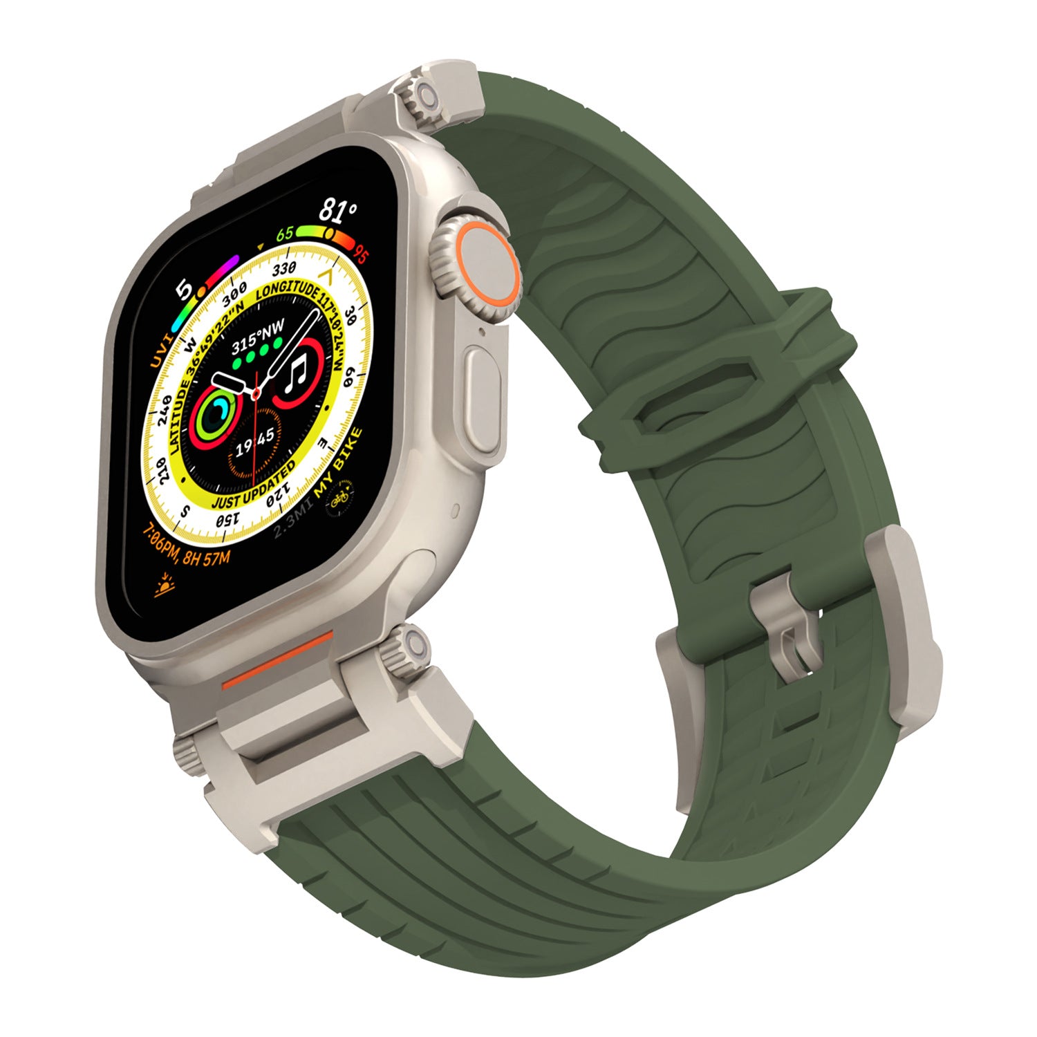 Olive Green Rugged Tactical Silicone Strap for Apple Watch Ultra & Series - Heavy-Duty Metal Clasp - Image 6