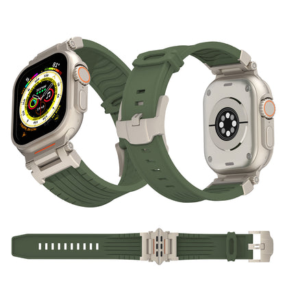 Black Rugged Tactical Silicone Strap for Apple Watch Ultra & Series - Heavy-Duty Metal Clasp - Image 4