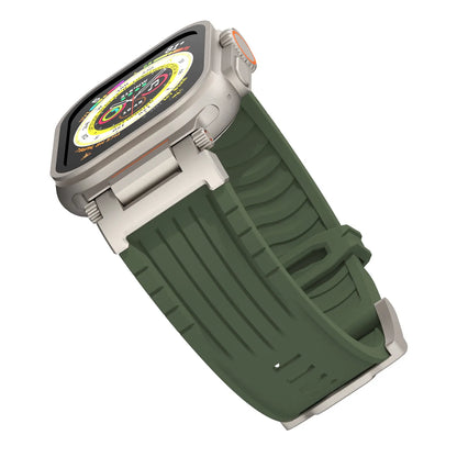 Black Rugged Tactical Silicone Strap for Apple Watch Ultra & Series - Heavy-Duty Metal Clasp - Image 5