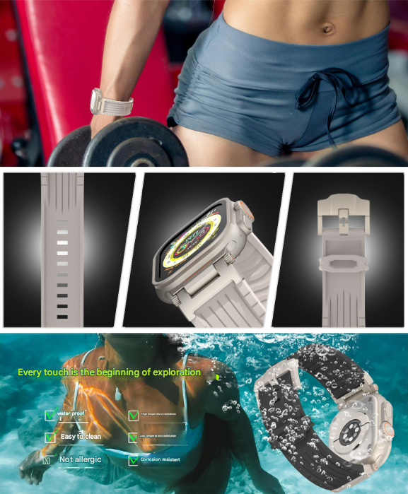 Black Rugged Tactical Silicone Strap for Apple Watch Ultra & Series - Heavy-Duty Metal Clasp - Image 9