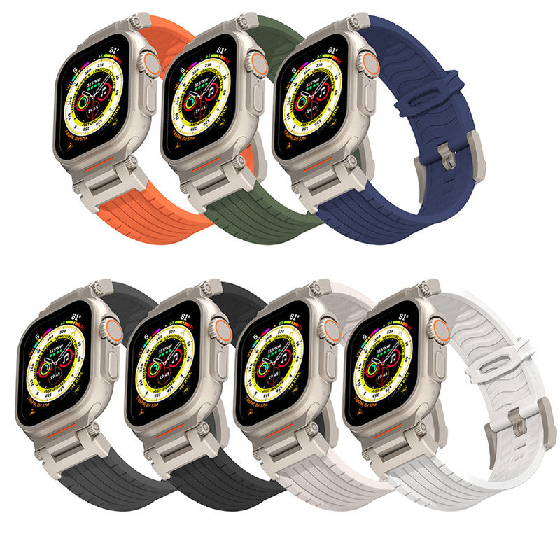 White Rugged Tactical Silicone Strap for Apple Watch Ultra & Series - Heavy-Duty Metal Clasp - Image 3