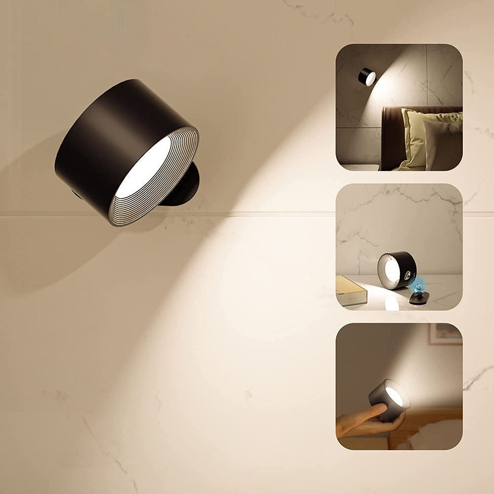 Black Rechargeable LED Magnetic Wall Light - Touch Control, 3 Colors & Dimmable, USB Portable Night Lamp for Reading & Cabinets