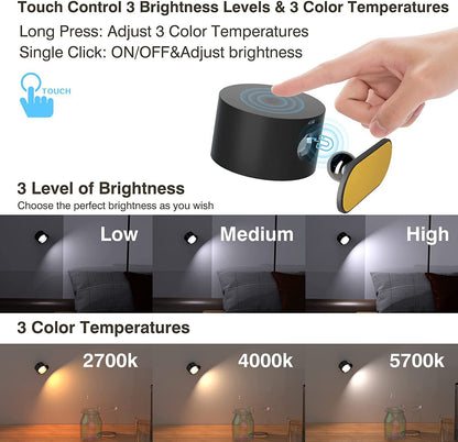 Khaki Wood Grain Rechargeable LED Magnetic Wall Light - Touch Control, 3 Colors & Dimmable, USB Portable Night Lamp for Reading & Cabinets - Image 3