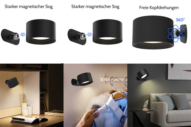 Khaki Wood Grain Rechargeable LED Magnetic Wall Light - Touch Control, 3 Colors & Dimmable, USB Portable Night Lamp for Reading & Cabinets - Image 6