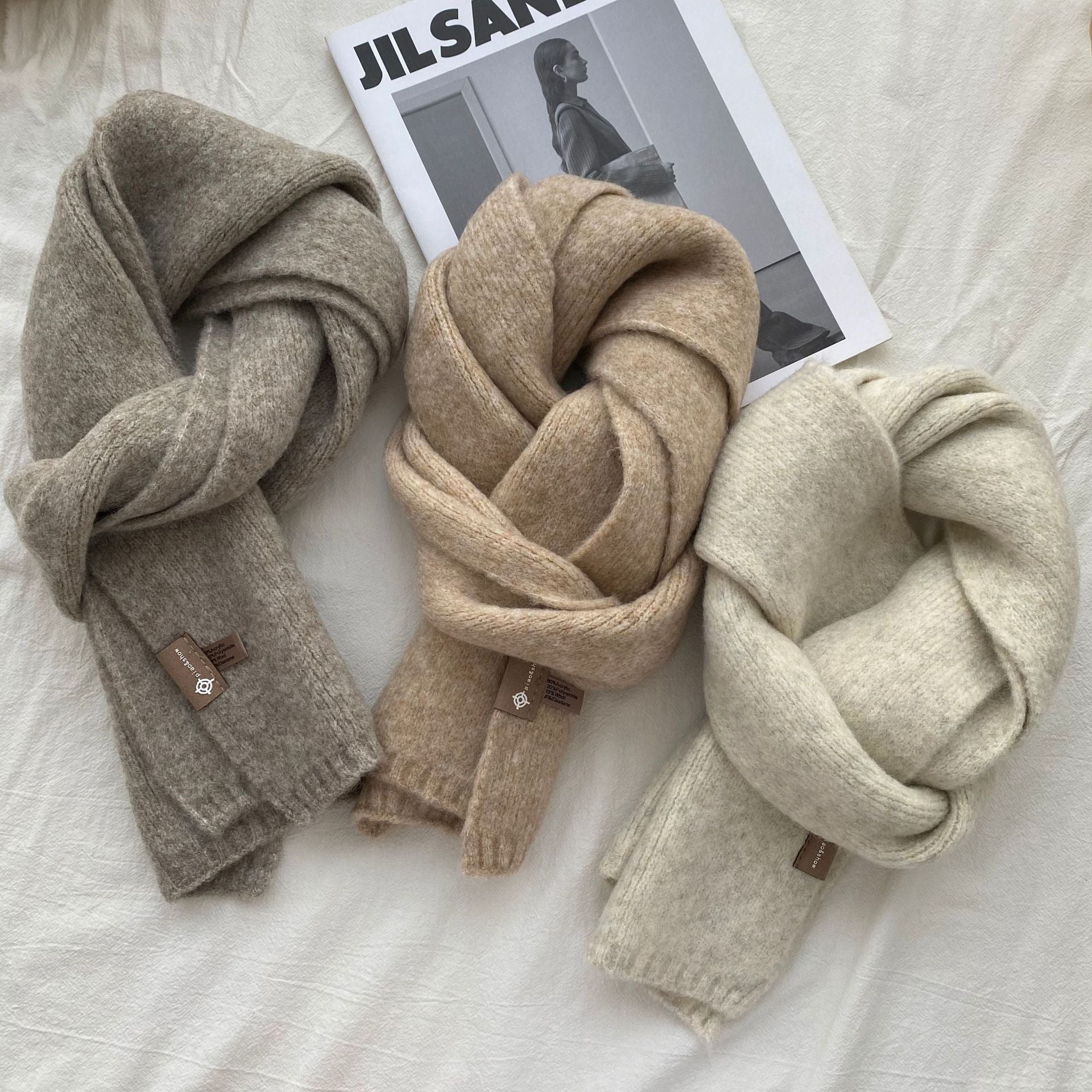 Beige Luxuriously Soft Wool Blend Knit Scarf - Cozy Warm Solid Colour Unisex Winter Essential - Image 2