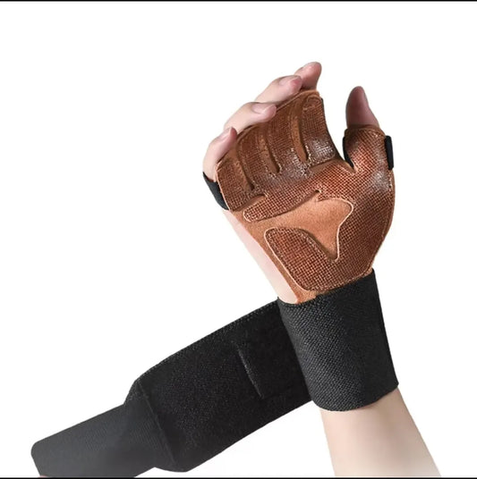 Size M Dark Brown Premium Cowhide Leather Weightlifting Gloves with Wrist Support - Non-Slip Grip, Breathable Fitness Workout Gloves for Gym, WODs, Dumbbells - Image 2