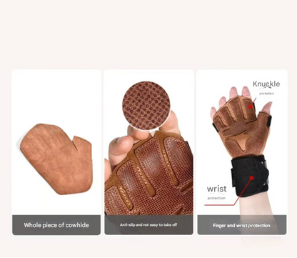 Size M Dark Brown Premium Cowhide Leather Weightlifting Gloves with Wrist Support - Non-Slip Grip, Breathable Fitness Workout Gloves for Gym, WODs, Dumbbells - Image 5