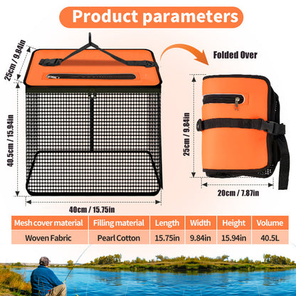 1 Piece Orange and Black Durable Collapsible Fishing Keepnet - Large 40.5L Quick-Dry Coated Nylon Fish Basket for Live Bait & Catch - Image 2