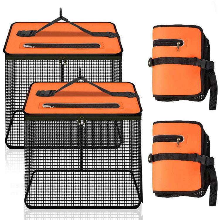 1 Piece Orange and Black Durable Collapsible Fishing Keepnet - Large 40.5L Quick-Dry Coated Nylon Fish Basket for Live Bait & Catch - Image 5