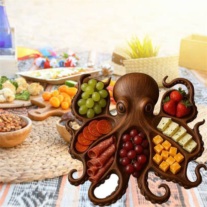 Style A Brown Artisan Crafted Solid Wood Octopus Charcuterie Board - Unique Appetizer & Cheese Serving Platter - Image 4