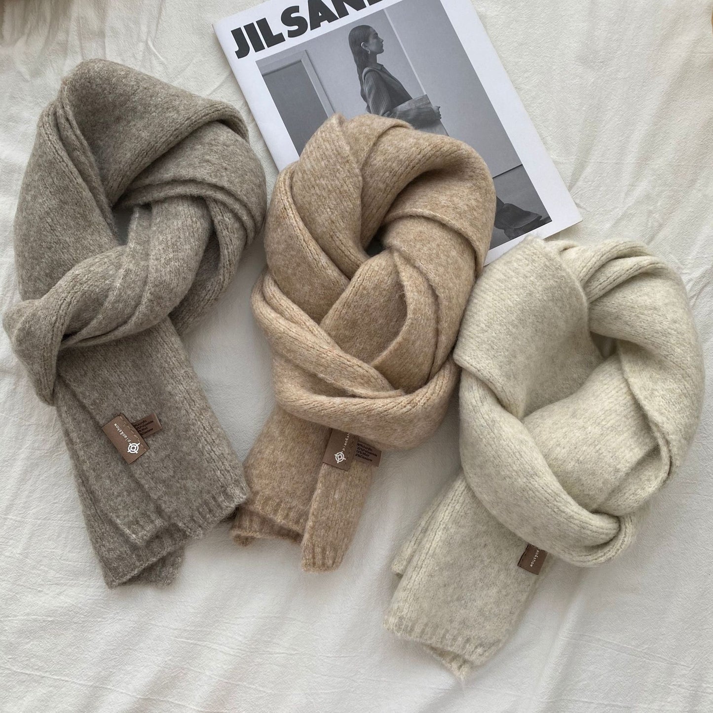 Light Green Luxuriously Soft Wool Blend Knit Scarf - Cozy Warm Solid Colour Unisex Winter Essential - Image 2