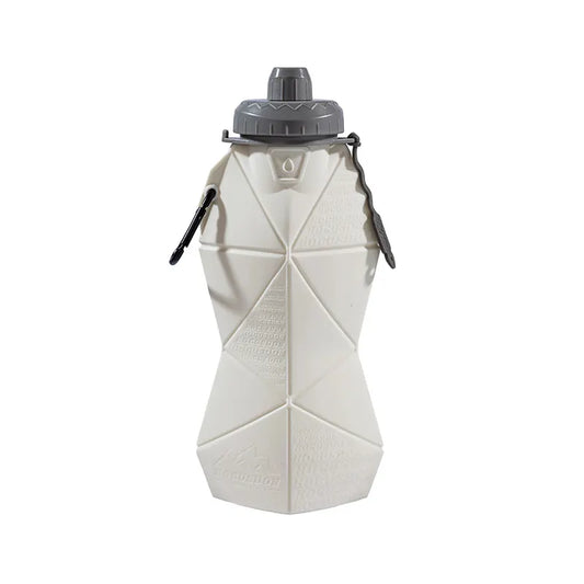 White and Grey Cup Lid Ultimate Foldable Silicone Water Bottle - Lightweight Leakproof Travel & Sports Hydration - 700ml