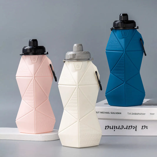 Brown and Grey Cup Lid Ultimate Foldable Silicone Water Bottle - Lightweight Leakproof Travel & Sports Hydration - 700ml - Image 2