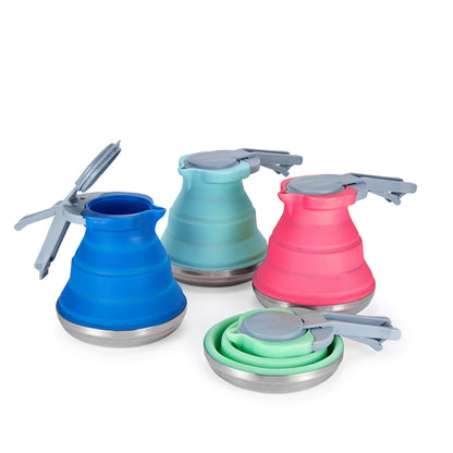 Blue 1.5L Collapsible Silicone Camping Kettle - Portable Foldable Travel Water Boiler, Stainless Steel Base - Image 2