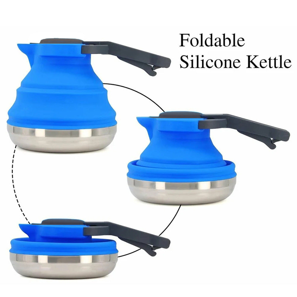 Rose Red 1.5L Collapsible Silicone Camping Kettle - Portable Foldable Travel Water Boiler, Stainless Steel Base - Image 3