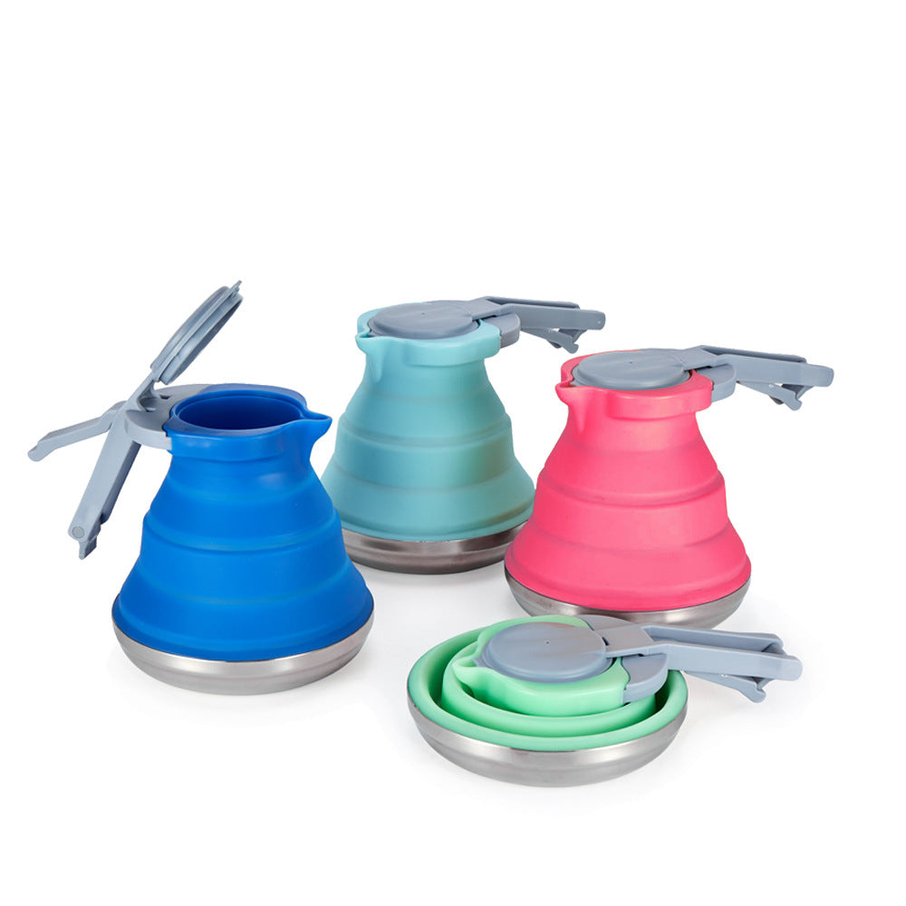 Light Green 1.5L Collapsible Silicone Camping Kettle - Portable Foldable Travel Water Boiler, Stainless Steel Base - Image 2