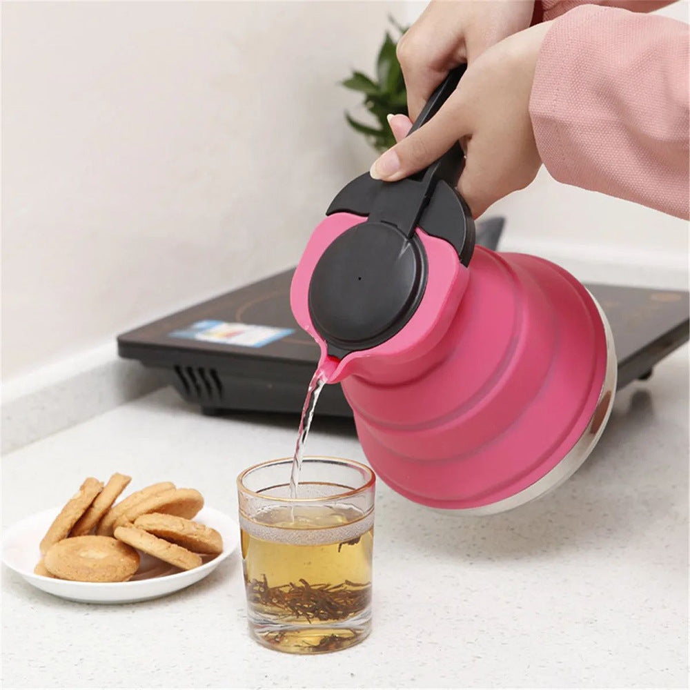 Light Green 1.5L Collapsible Silicone Camping Kettle - Portable Foldable Travel Water Boiler, Stainless Steel Base - Image 5