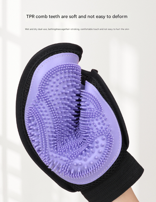 Purple 3-Pack Gentle Pet Grooming Glove - Deshedding, Bathing & Massage Mitt for Dogs & Cats, Breathable & Adjustable - Image 5